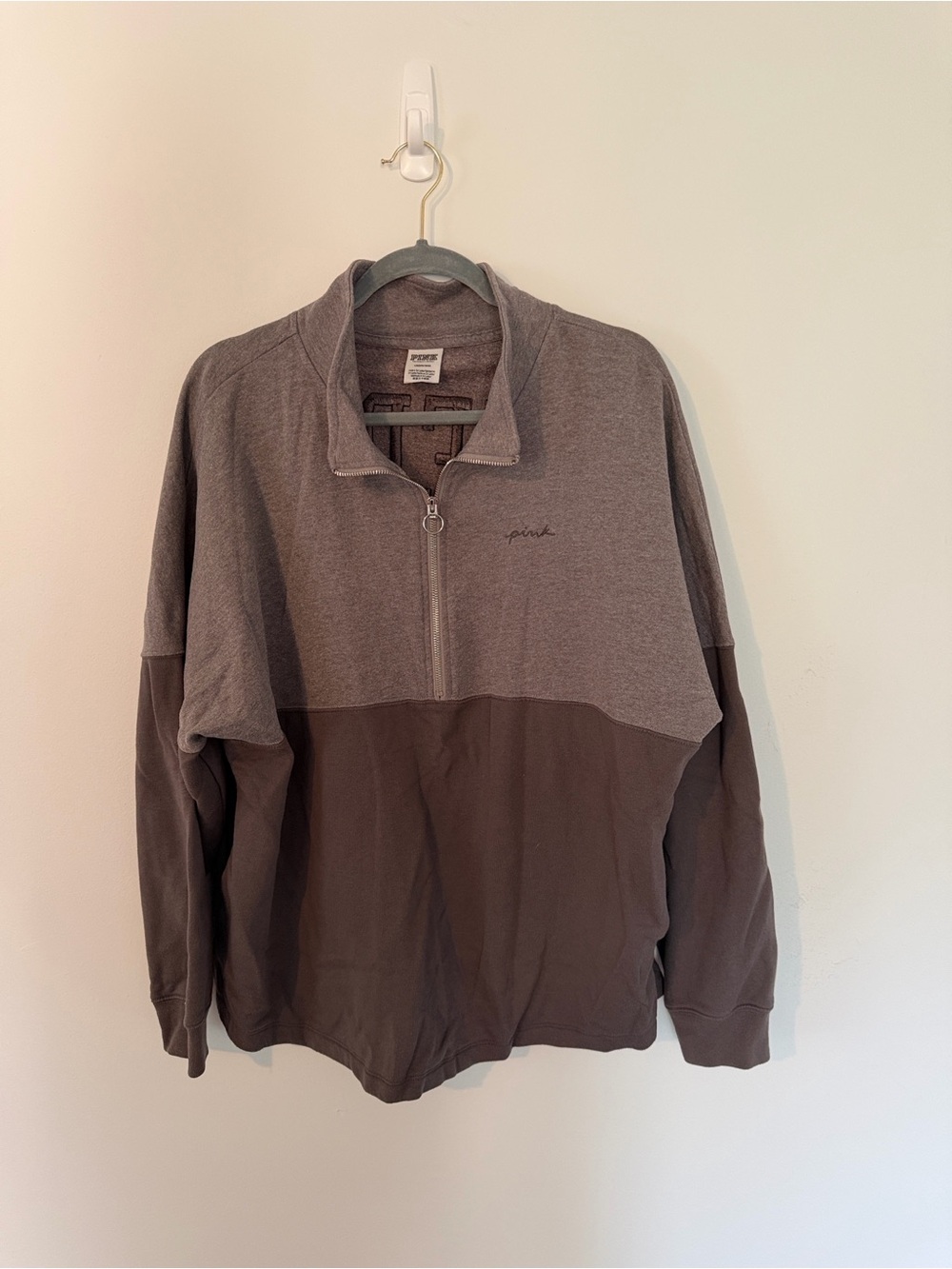 Victoria’s Secret PINK Love Pink Quarter Zip Pullover Gray Large